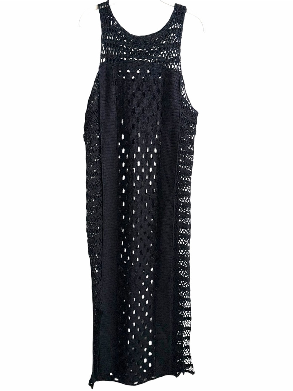 AllSaints Elkin Black Hand Crochet 100% Linen Maxi Dress Size US 6